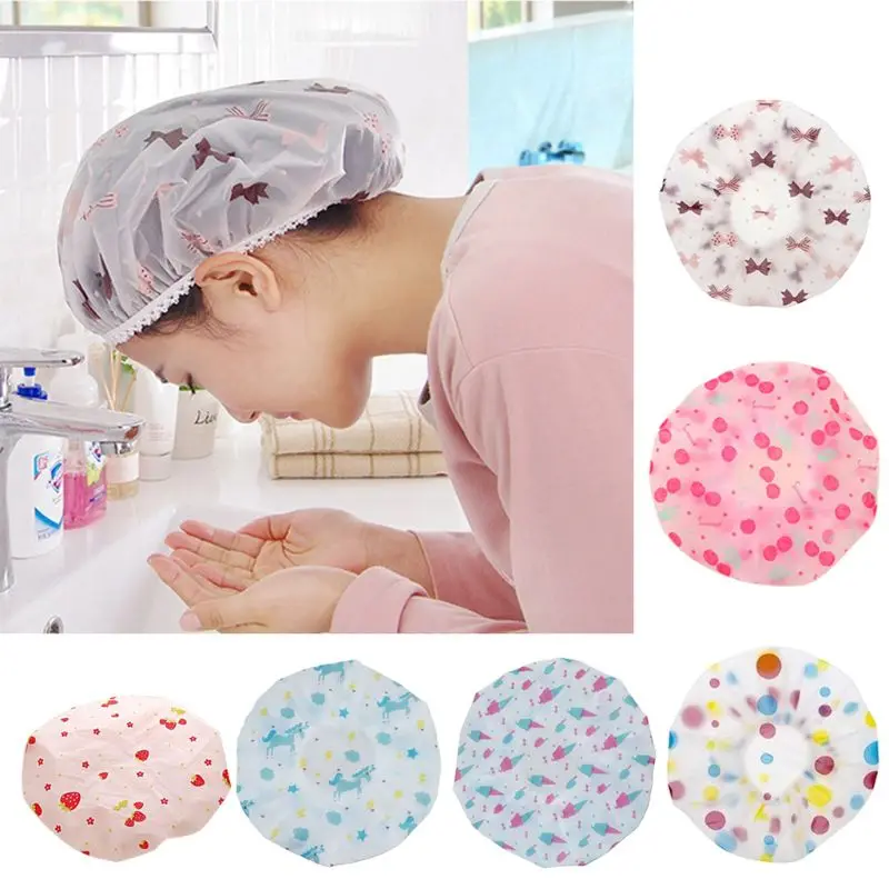 

Shower Cap Elastic Waterproof Bath Cap Plastic Bathing Hair Cap Lady Salon Hat