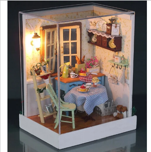 Деревянный Миниатюрный Кукольный дом мебель Diy игрушка Miniatura головоломка модель Кукольный домик креативный подарок на день рождения-карусель счастливый сад