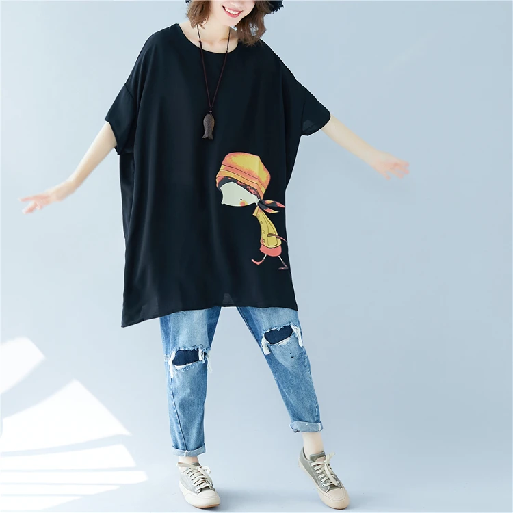 Летняя футболка размера плюс, длинная футболка для женщин, принт с героями мультфильмов, Harajuku Kawaii, Повседневная Свободная футболка, топы для женщин, 5xl, 6xl