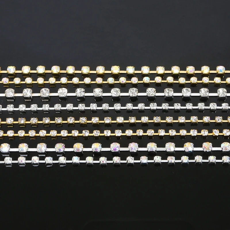 10 ярдов Стразы цепи белый/прозрачный ss6~ ss18 чашки цепи Кристалл для DIY пришитые Стразы одежда искусственные кристаллы для украшения Аксессуары
