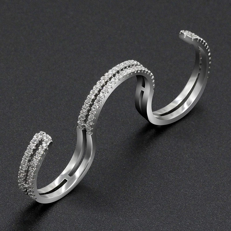 Три пальца женское кольцо с регулируемым размером кольцо с AAA Cubi циркониевые камни серебряного цвета палец кольцо для женщин модные ювелирные изделия