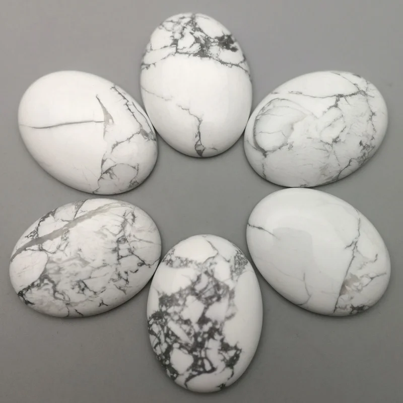 

Fashion 30*40mm Natural White Howlite Oval stone beads charms CAB CABOCHON for jewelry making 6pcs/lot