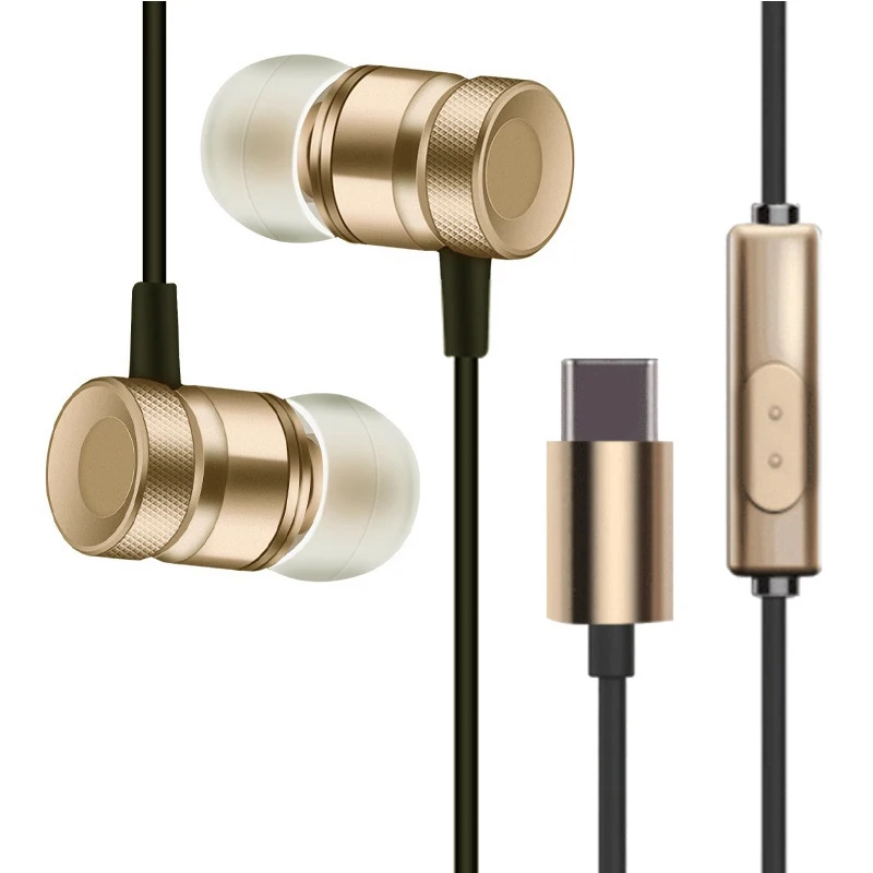 EGRINCY usb type-C In-Ear проводные наушники с контролем громкости гарнитура для Letv LeEco 2 Xiaomi Mi 6/8 huawei P20 mate 10 USB C Тип C наушники - Цвет: Золотой