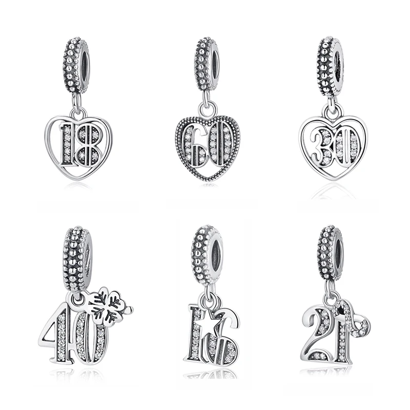 

Authentic 925 Sterling Silver Bead Charm 30 Years Of Love Dangle Crystal Pendant Beads Fit Pandora Women DIY Bracelets Jewelry