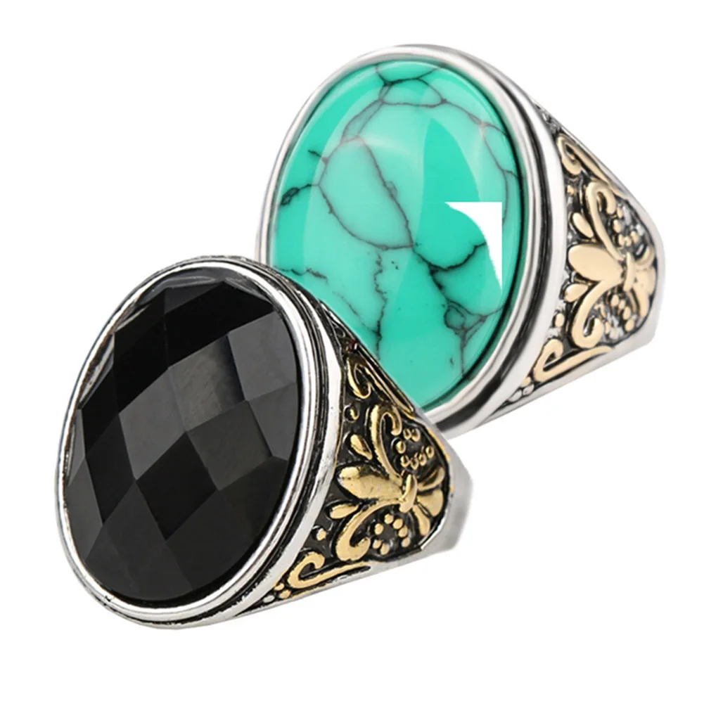 

Vintage Antique-silver Turquoises Ring For Men Tibet Women Finger Ring Blue/black
