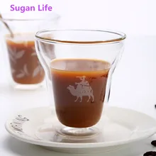 Sugan Life высокоборосиликатный двухслойный стеклянный креативный, милый, мультяшный верблюд/Листья стеклянный кофе 450 мл емкость чашки