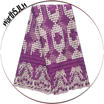 

Mesh Nigerian Lace Fabrics For Wedding African Lace Fabric 2019 High Quality Magenta Lilac Nigeria French Cord Lace Fabric