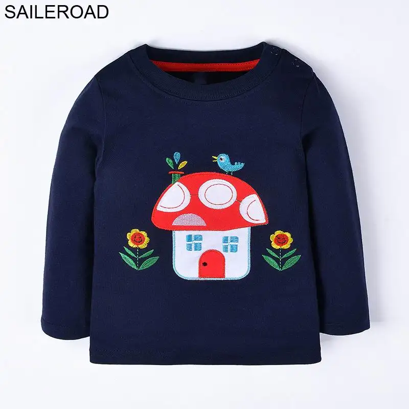 

SAILEROAD 1-7Year Cartoon Mushroom Embroider Girls Long Sleeve Tops Cotton Fashion Children Boys Girl Long Clothes Wear Clothing