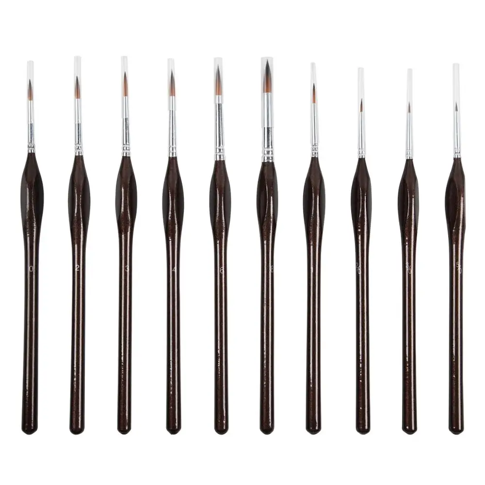 

Conda 10 Pcs Artists Paint Brush Set Wood Handle Short Miniature Detail Soft Acrylic Watercolor Brush Oil Drawing Round Pointed