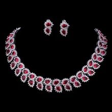 Emmaya, наборы свадебных ювелирных изделий, свадебное ожерелье, набор для женщин, слеза, белый, красный, циркон, ювелирный набор, серебряный цвет, для помолвки