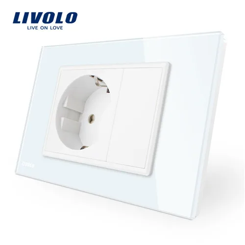 Livolo EU розетка, белая/черная кристальная стеклянная панель, AC 110~ 250V 16A настенная розетка, VL-C9C1EU-11/12 - Тип: White