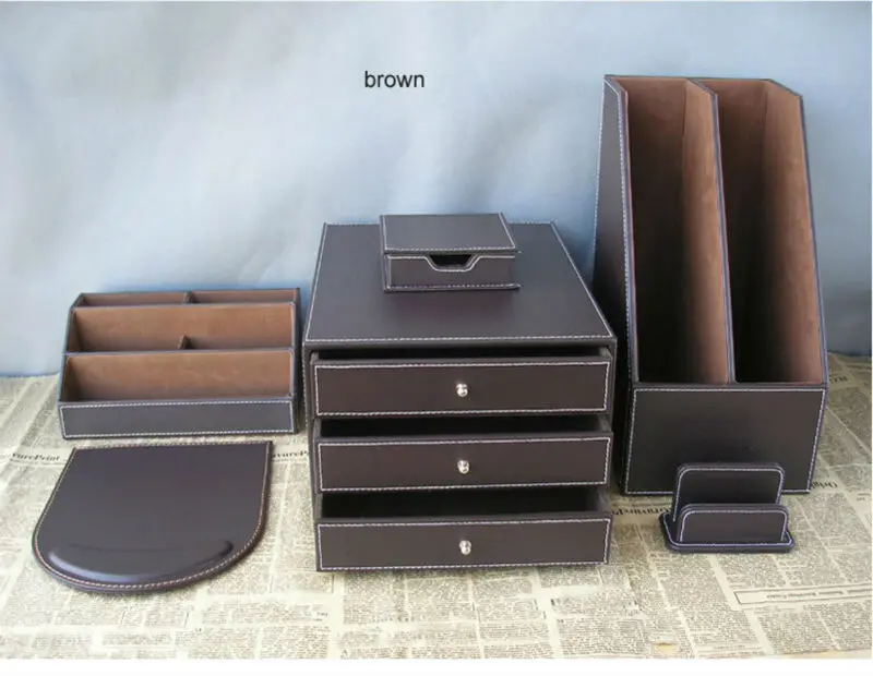 6 Stks/set PU lederen bureau accessoires bureau organizer set bestand