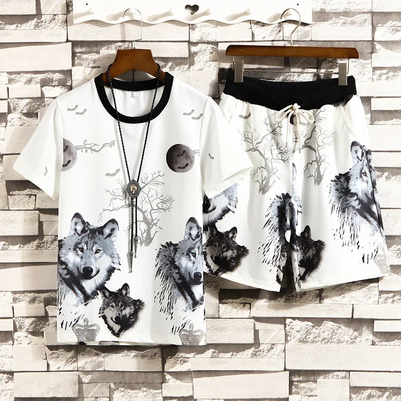 

Summer 3D printed Wolf Men's Sportswear Sets T-shirt + shorts Cool Tracksuit Men Suits Two Pieces Casual Man Clothing