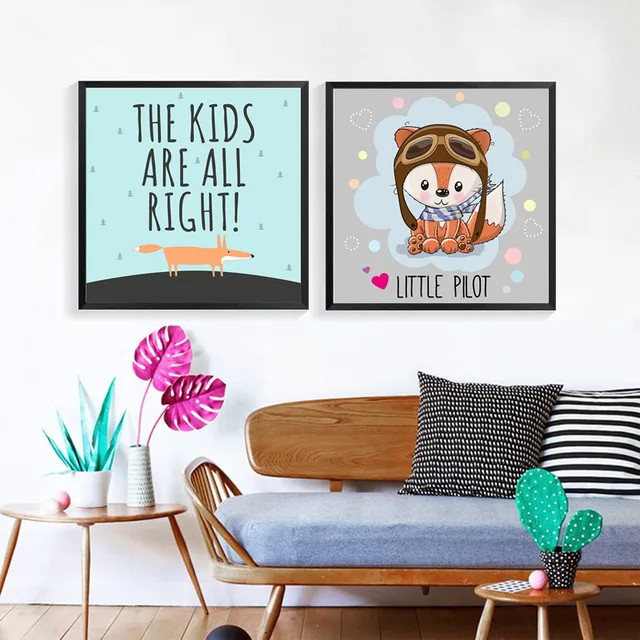 Cartoon Little Pilot Fox Art Canvas Posters Prints Baby Nursery Cartoon Little Pilot Fox Art Canvas Posters Prints Baby Nursery Decor Pictures For Kid S Bedroom Home