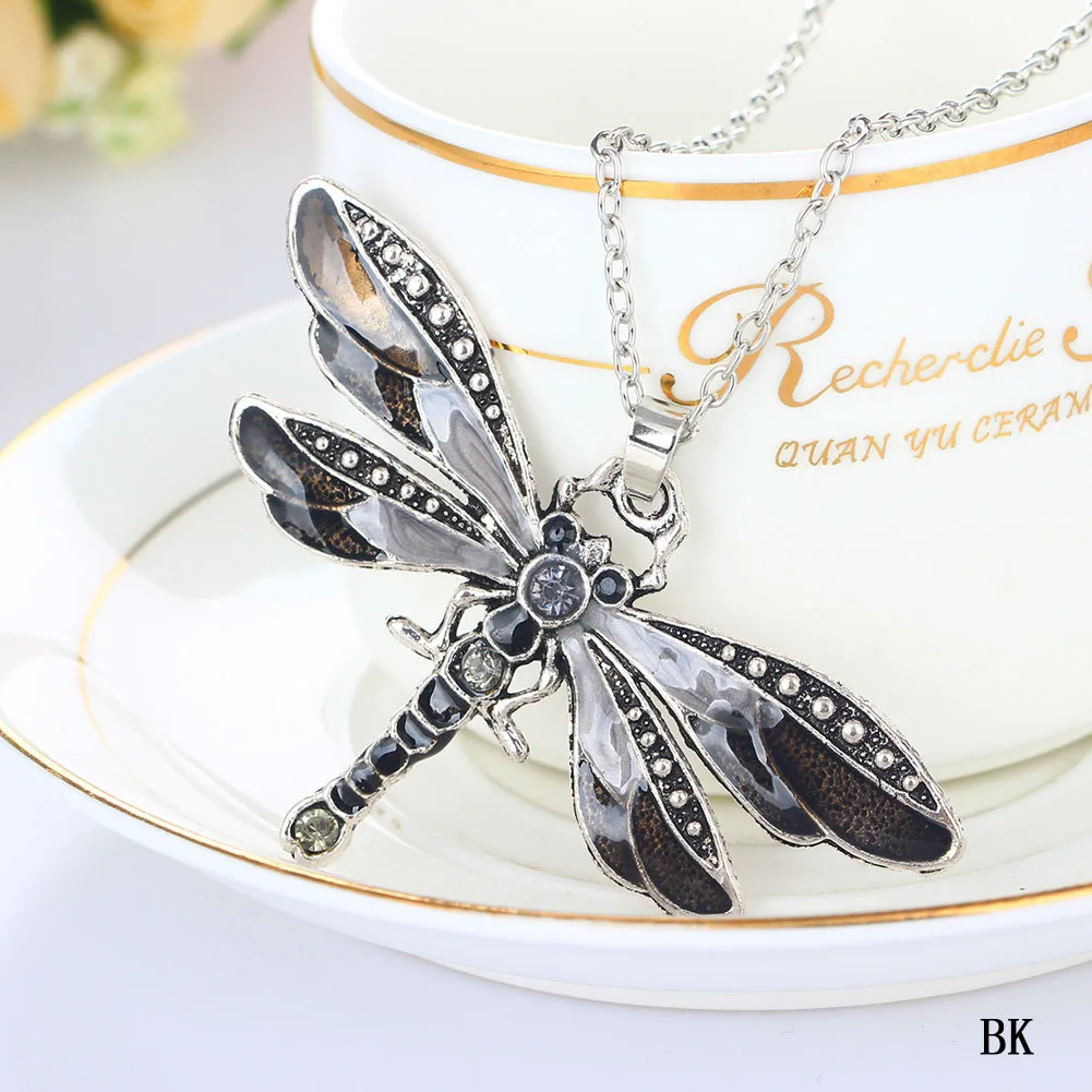 

high quality Fashion Dragonfly Charms Chic Necklace With Chain Rhinestones Inlaid 6colors