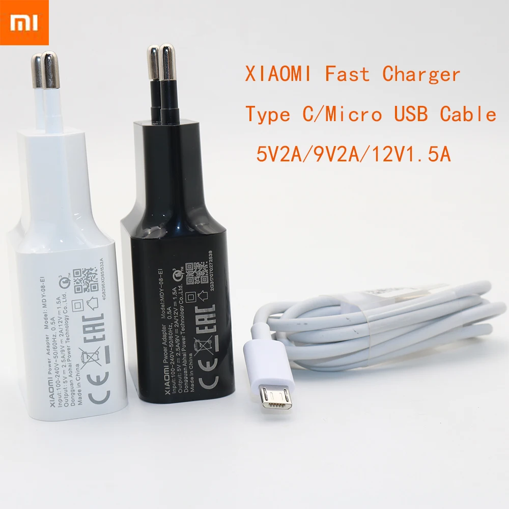 Original XIAOMI Fast Charger 12V 1.5A Wall Power Adapter,Micro USB/Type C Cable For Mi 5 5s 6 8 Max 2 Mix A2 Redmi Note 4 4A 4X