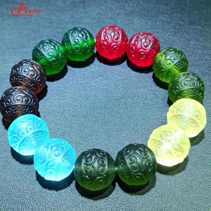 Aladdin Rare Libyan Golden Meteorite 7 Colors Round Bead Bracelet Sea Blue/Green Vitreous Body Carved Bead lovers' Fine jewelry Aladdin Rare Libyan Golden Meteorite 7 Colors Round Bead Bracelet Sea Blue/Green Vitreous Body Carved Bead lovers' Fine jewelry
