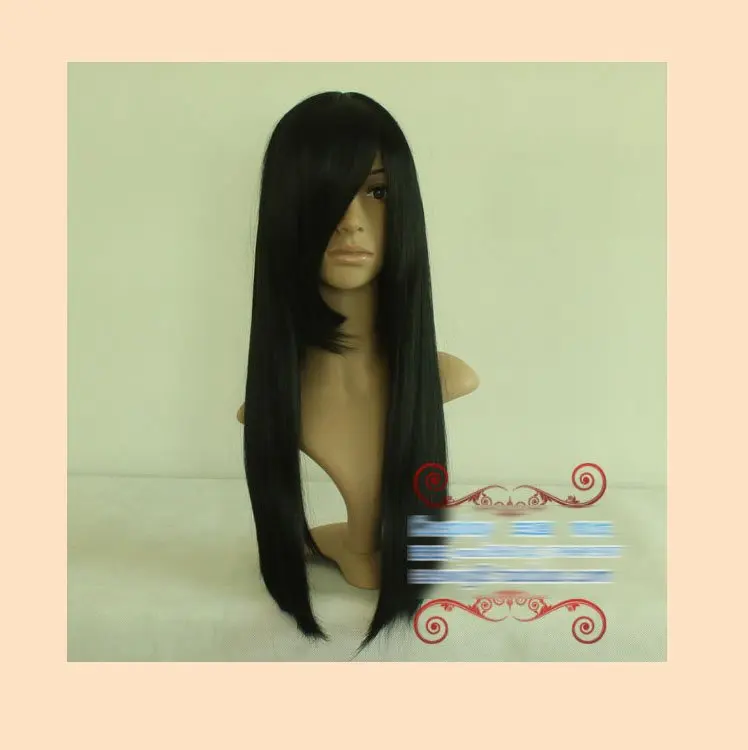 

Free shipping 60cm black long fringe anime cosplay wig,heat resistance synthetic cos hair.
