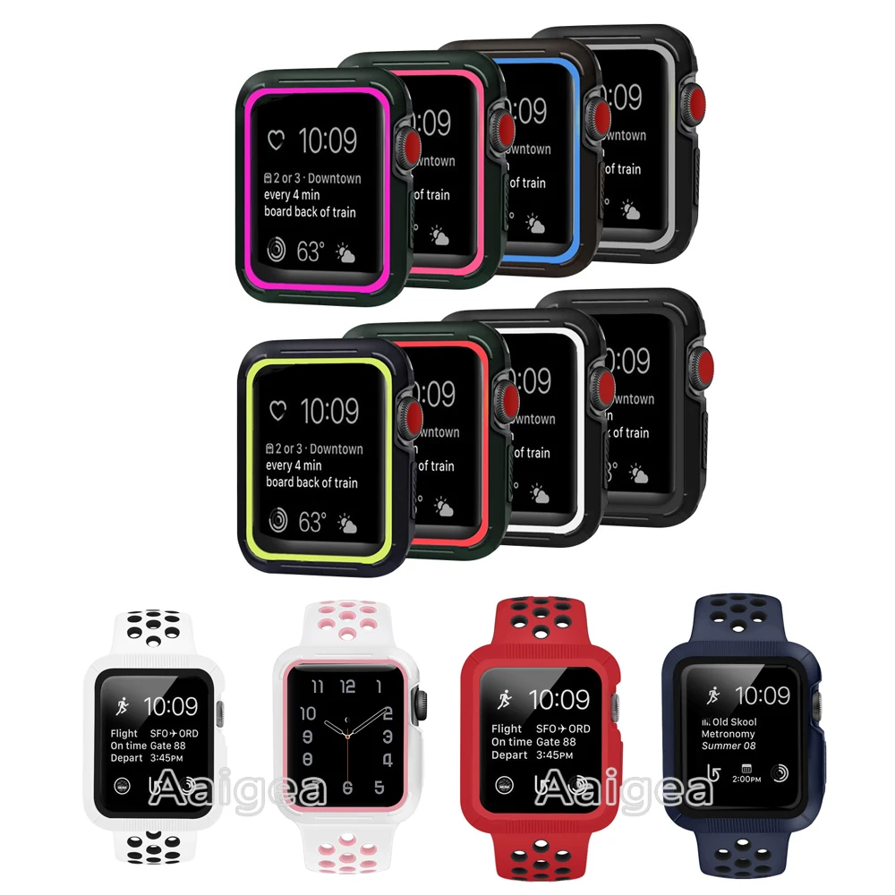 

New Dual Colors Soft Silicone Case Bumper For Apple Watch iWatch Series 4 40mm 44mm All Model 360 Full Protection Cover Frame