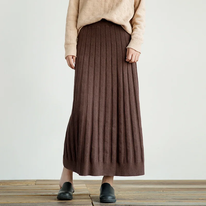 Женские однотонные трикотажные юбки с эластичной резинкой на талии, женские повседневные однотонные вязаные юбки в стиле ретро, женские осенние юбки, вязаная одежда, милые