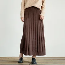 Женские однотонные трикотажные юбки с эластичной резинкой на талии, женские повседневные однотонные вязаные юбки в стиле ретро, женские осенние юбки, вязаная одежда, милые