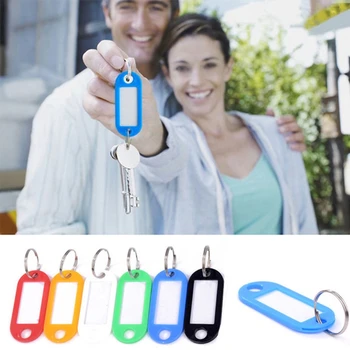 

Lot Of 10 Plastic Keychain Key Split Ring ID Tags Name Card Label Language