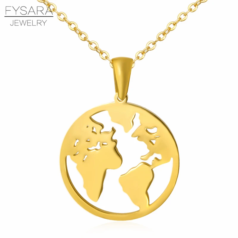 FYSARA полированная нержавеющая сталь Глобус кулон с картой мира ожерелье для женщин День Земли лучший друг Wanderlust открытый ожерелье