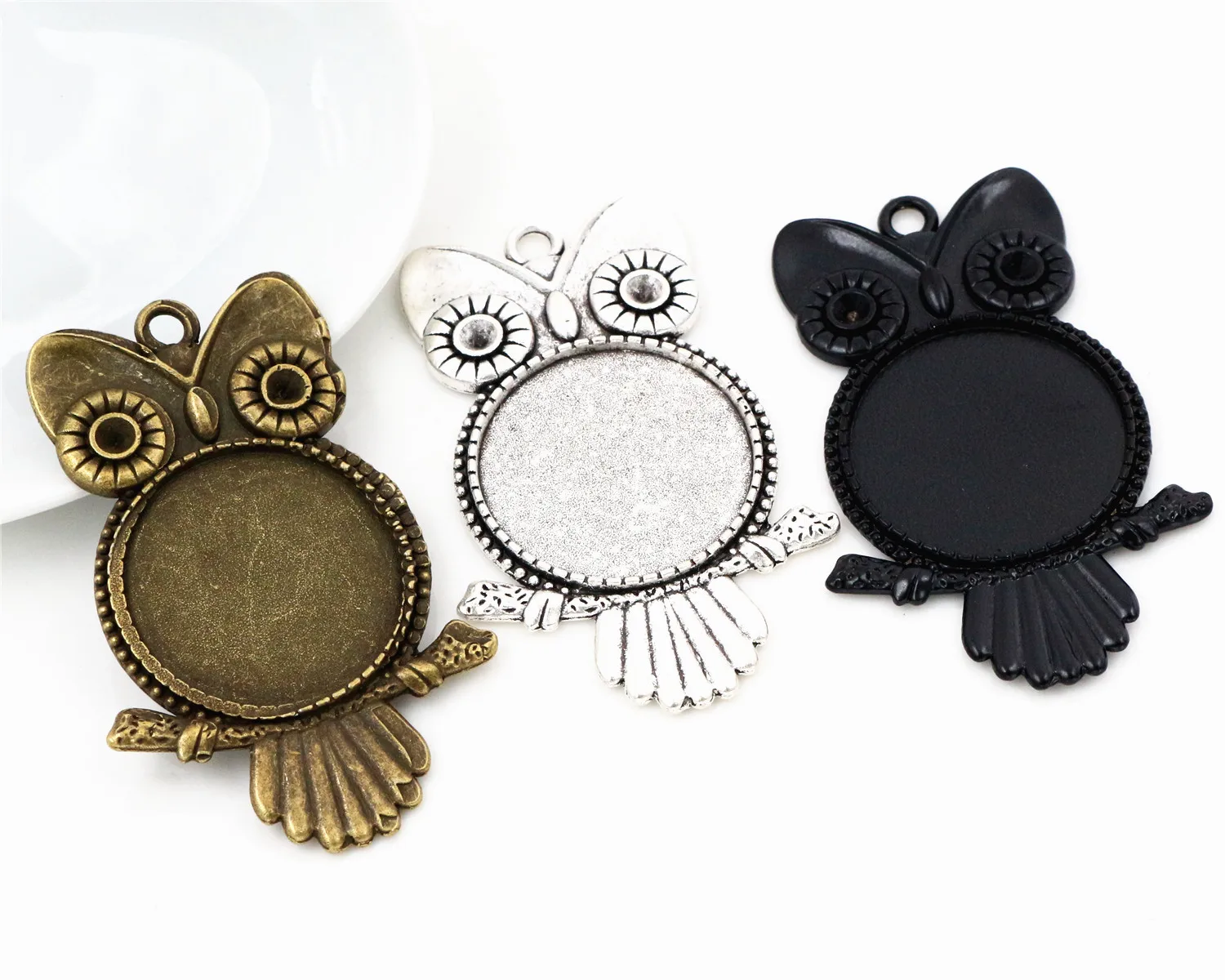 

New Fashion 3pcs 25mm Inner Size Antique Silver and Bronze and Black Owl Cabochon Base Setting Charms Pendant