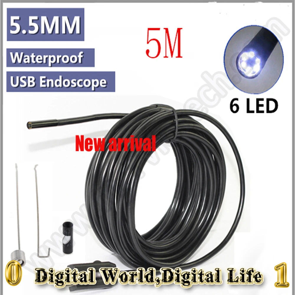 

5.5MM dia 5M long USB Endoscope mini Camera 6 LED Waterproof IP66 snake Inspection Borescope security Camera