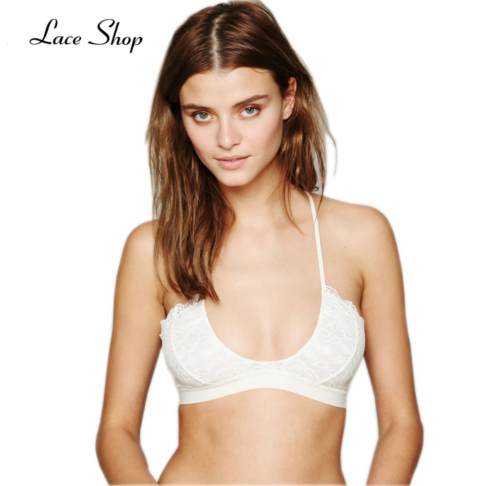 Laceshop White Bra Women Sexy U-line Lace Pleated Wire Free Basic Underwear Ladies Cross Back 3/4 Cup Bralettes Female | Женская одежда