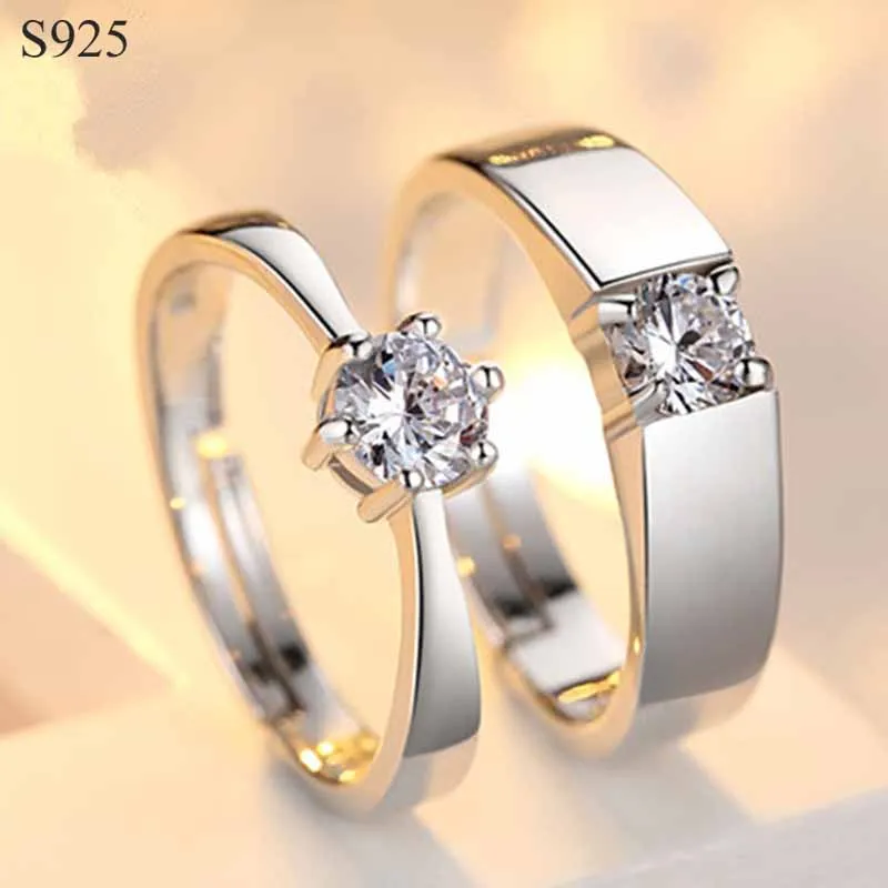 

Genuine Real Pure Solid 925 Sterling Silver Couple Rings for Woman Man Jewelry Cubic Zircon Wedding Party Bridal Ring Bague
