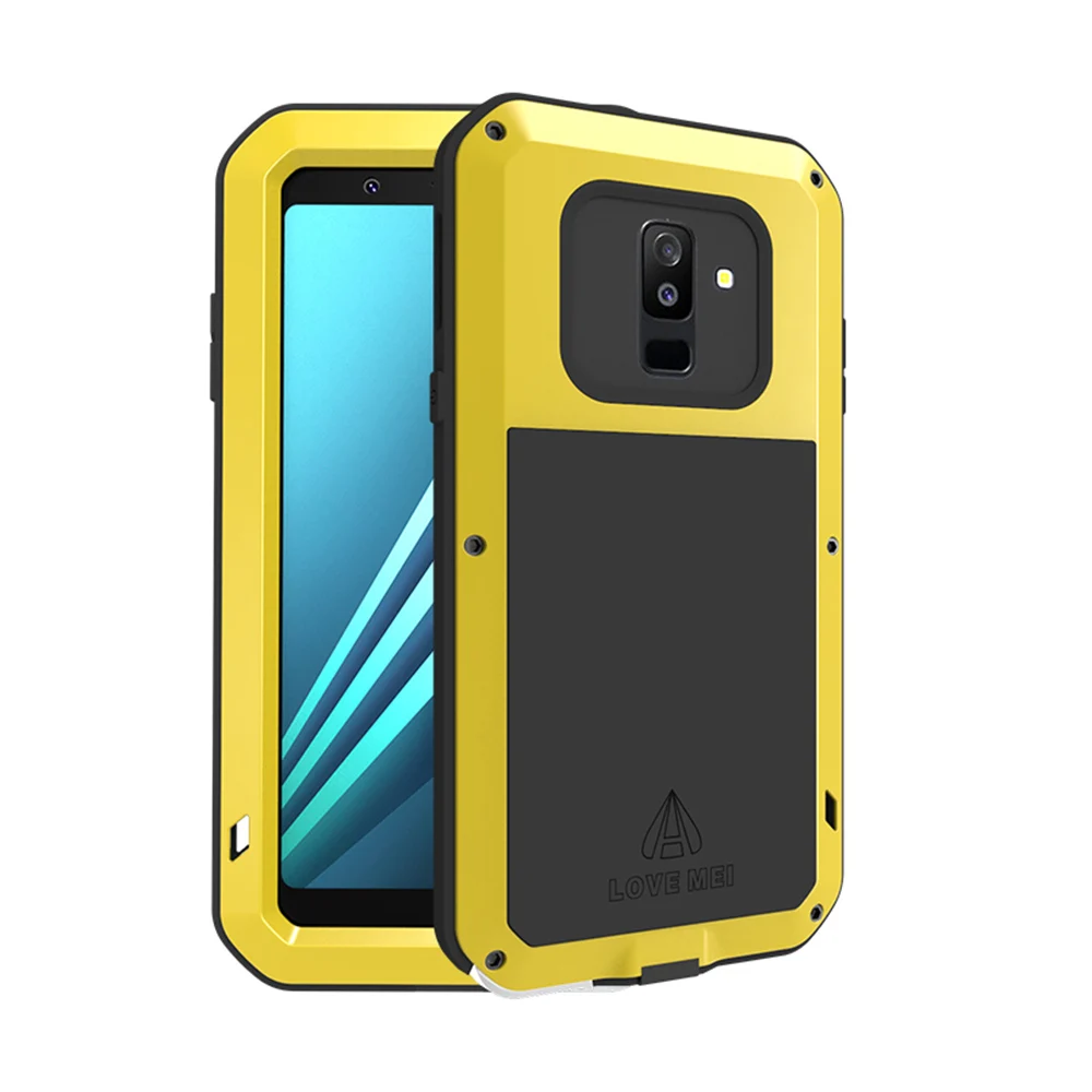 Сверхпрочный защитный чехол для телефона для samsung Galaxy A6 A6 Plus бронированный металлический закаленное стекло силиконовый a6plus алюминиевый A6+ чехол - Цвет: Yellow