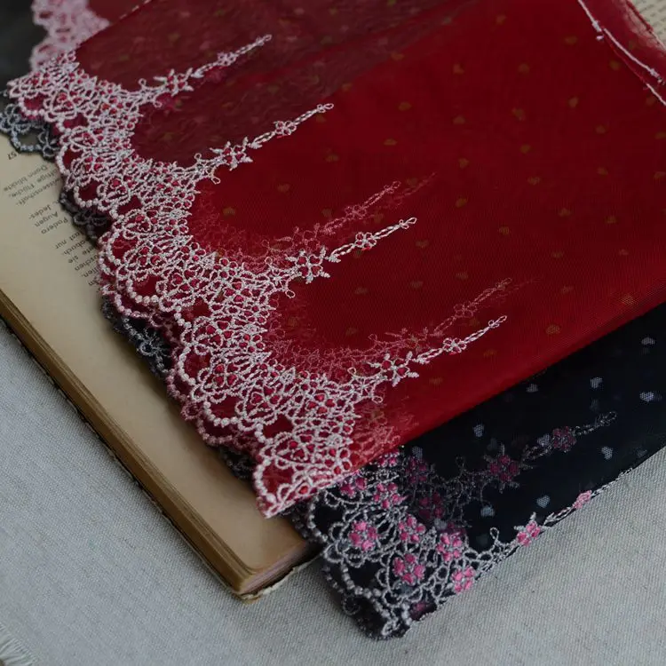 

3M/lot 18cm wide Exquisite wine red unilateral embroidery mesh lace High-end baby dress skirt trimming accessories SC783