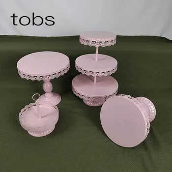 

4pcs 3 tier Pink White Metal Wedding Decoration Dessert Display Tray Cake Stand