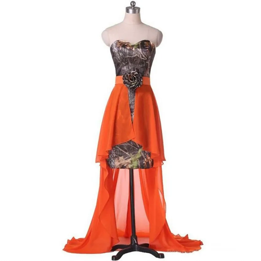 

New High Low Camo Chiffon Wedding Dresses Sleeveless Sweetheart Lace Up Camouflage Appliques Bride Bridal Gowns Custom Made Plus