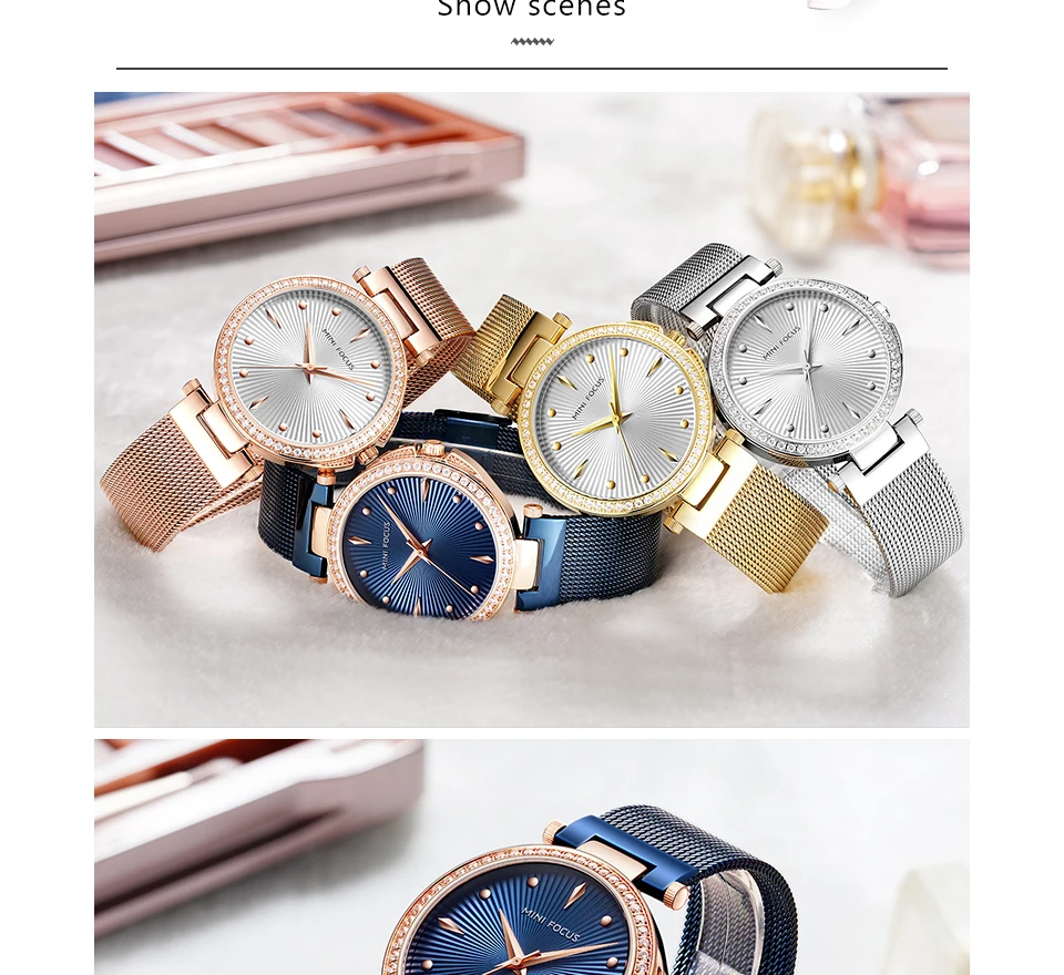 MINIFOCUS наручные часы Для женщин модные синие Нержавеющая сталь кварцевые часы браслет часы Relogio Feminino роскошные женские часы