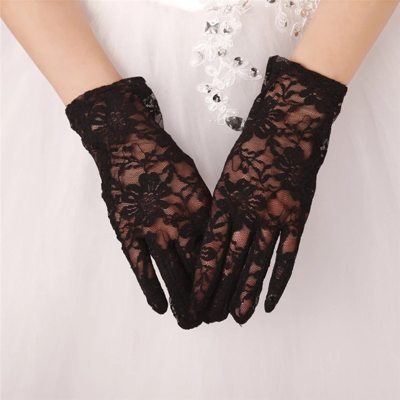 New Bridal Gloves with Finger 2016 White Black Short Cheap Wedding Gloves for Prom Evening One Size Wrist Bridal Glove Accessory