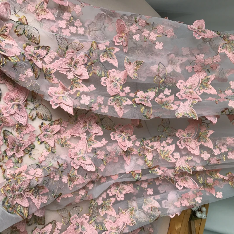 Изысканный 3D кружевная бабочка из ткани в розовом и вышивка золотой нитью на платье невесты свадебное ткань чистая ткань для платья на дворе