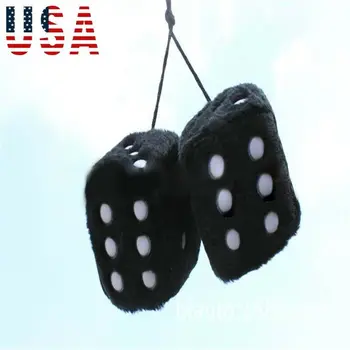 

Novelty Fuzzy Fluffy Dice Car Mirror Hanging Accessory Gift Home Decor White