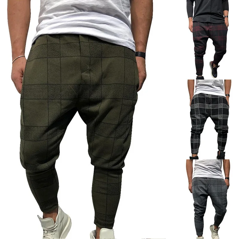 

SHUJIN Men Stylish Loose Plaid Pant Printed Casual Harem Pants Joggers Sporting Trousers Men Hip Hop Streetwear pantalon homme