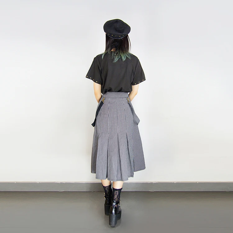 Женская черно-белая клетчатая хлопковая стимпанк трапециевидная плиссированная юбка