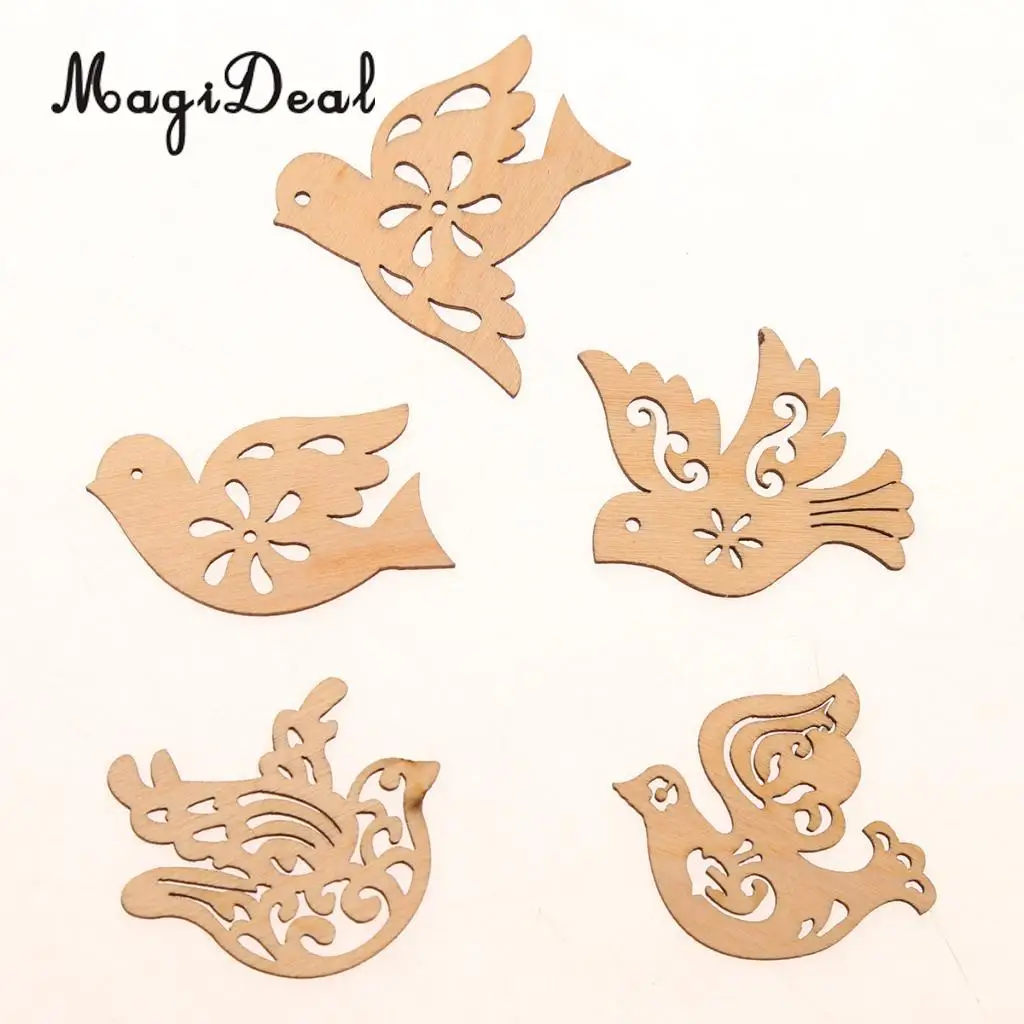 10x Mixed Creative Wooden Birds Cutouts Shapes Wooden Craft Embellishments Scrapbooking Wood Art Hanging Decoration Wind Chimes