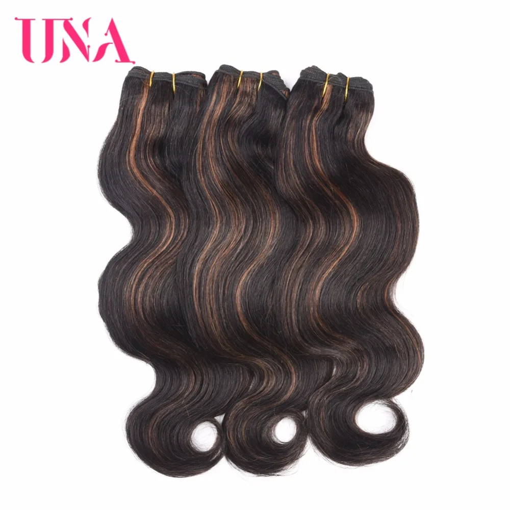 

UNA HUMAN HAIR #1B/30 Brazilian Hair Body Wave 3 Bundles Deal 100% Brazilian Hair Bundles Non-Remy Human Hair Sew-in Extensions