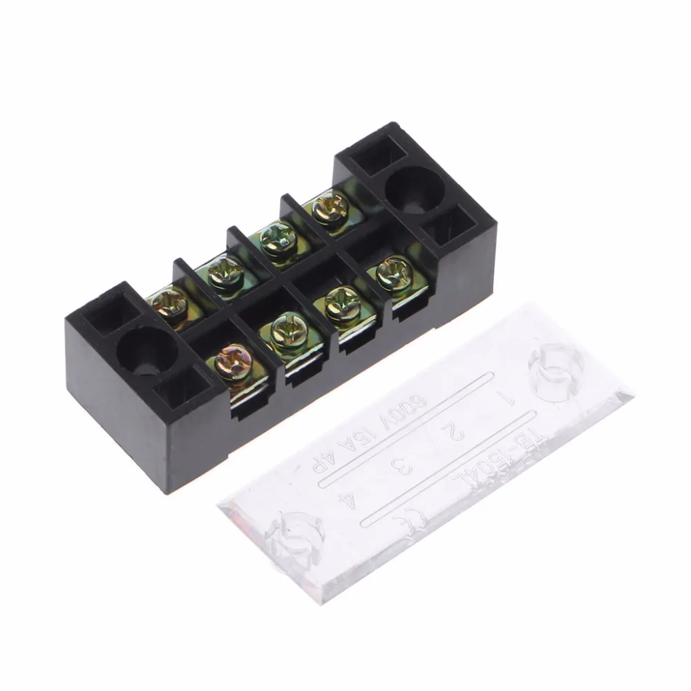 

600V 15A 4 Positions Dual Rows Covered Barrier Screw Terminal Block Strip Wires Connector