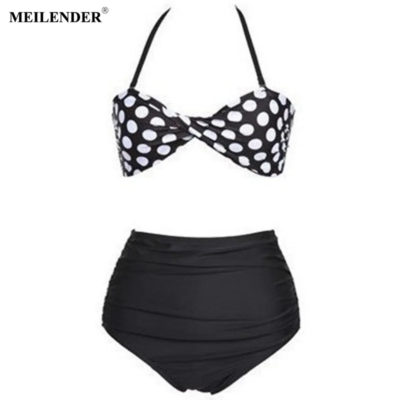 M 1 2015 RETRO Pinup Vintage Beach Swimsuit Woman Halterneck High