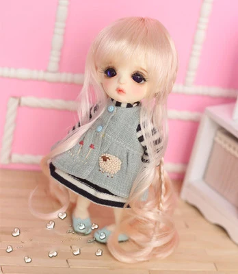 Allaosify bjd волосы 1/6 1/3 1/4 BJD парик кукла кукольный парик высокая температура волос белый длинный курчавый bjd парик 4 цвета - Цвет: Розовый