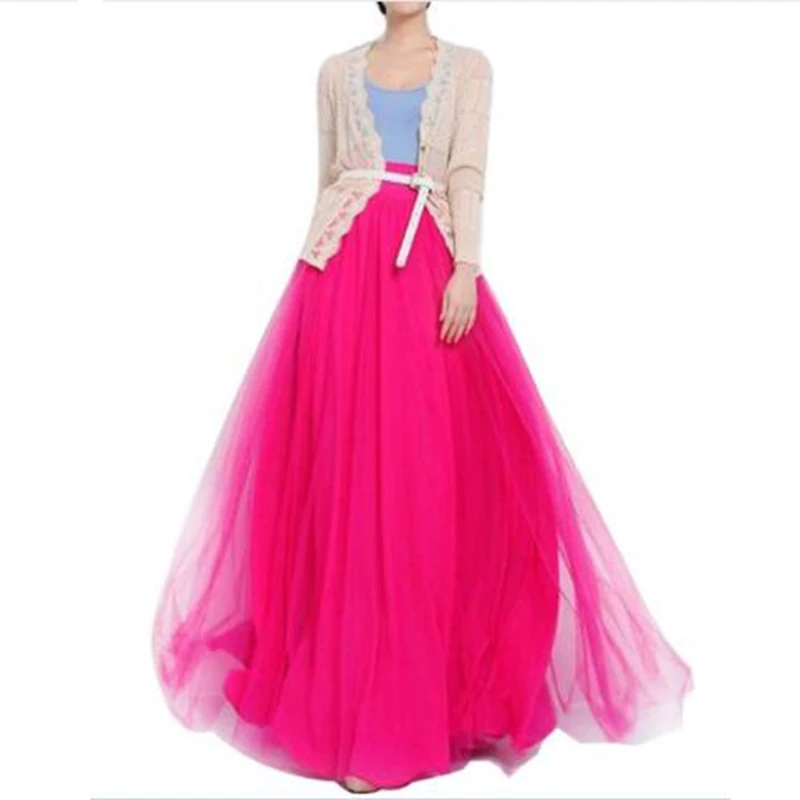Rose Red U-SWEAR длинная юбка макси, осенняя Женская фатиновая юбка, юбка-пачка для подружки невесты, бальное платье размера плюс, Faldas Saias Femininas Jupe - Цвет: Rose Red