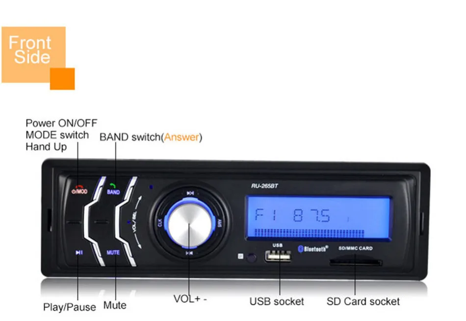 New Car Stereo Audio Bluetooth WMA WAV MP3 Player 12V 1 Din 4 Channel FM Radio In-dash Aux Input Receiver USB SD Remote Control -10