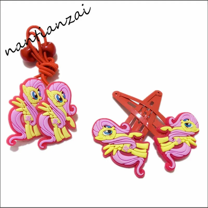 Серый Новая упаковка 4 шт My Little Horse с нарисованной длинноволосой девочкой зажим+ волосы группы детей заколки для волос Веревка для детей подарочные аксессуары для волос - Цвет: Серый