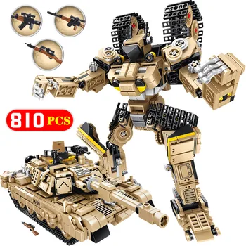 

810 Pcs Building Blocks Compatible Military WW2 Deformation Robot M1A2 Abrams Main Battle Tank Bricks Toys for Children